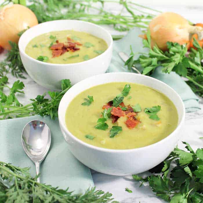 Instant Pot Split Pea Soup 2 serving bowls square