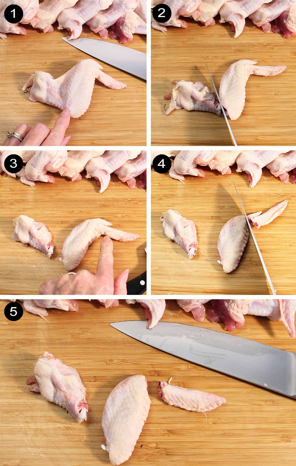 Steps on how to cut chicken wings.