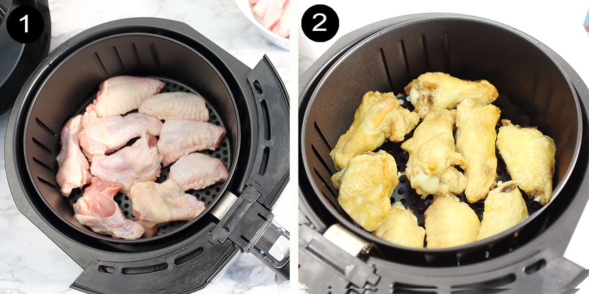 Steps to air fry chicken wings.