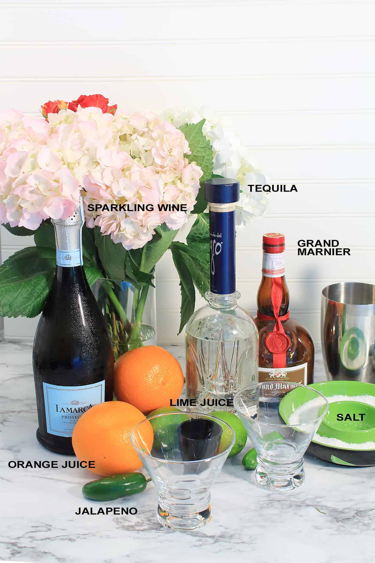 Labeled ingredients for Texas margarita.