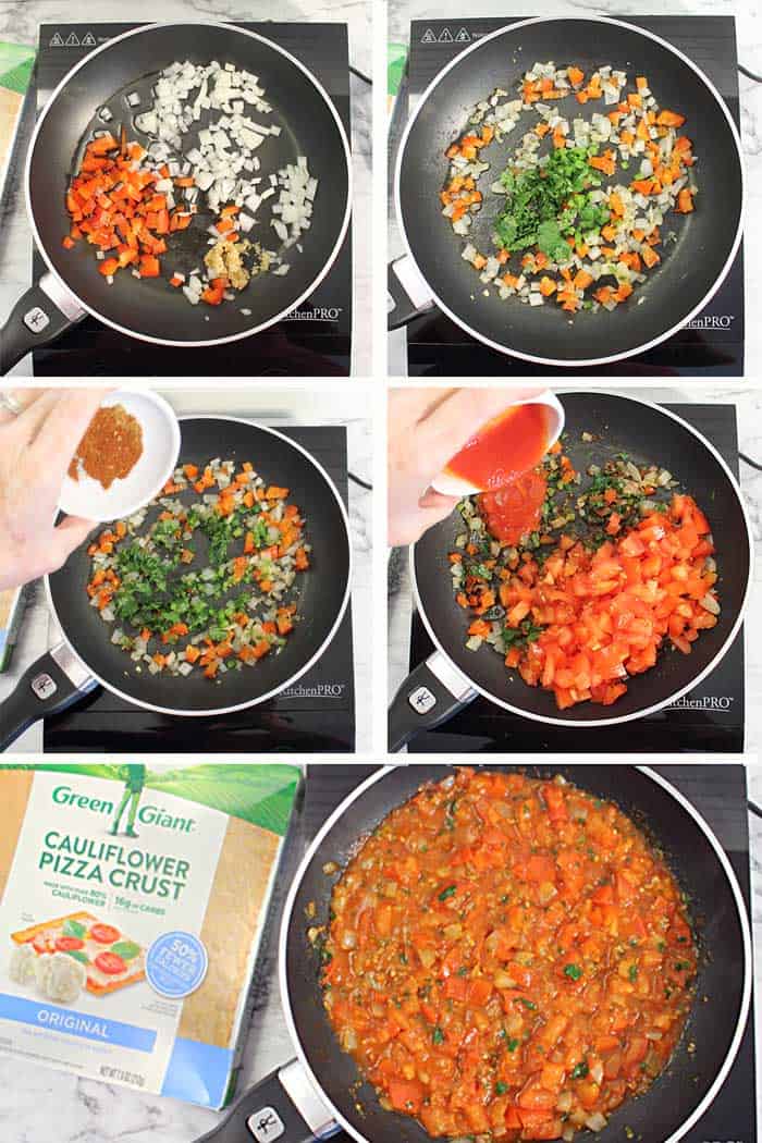 Shakshuka Breakfast Pizza steps 1-6