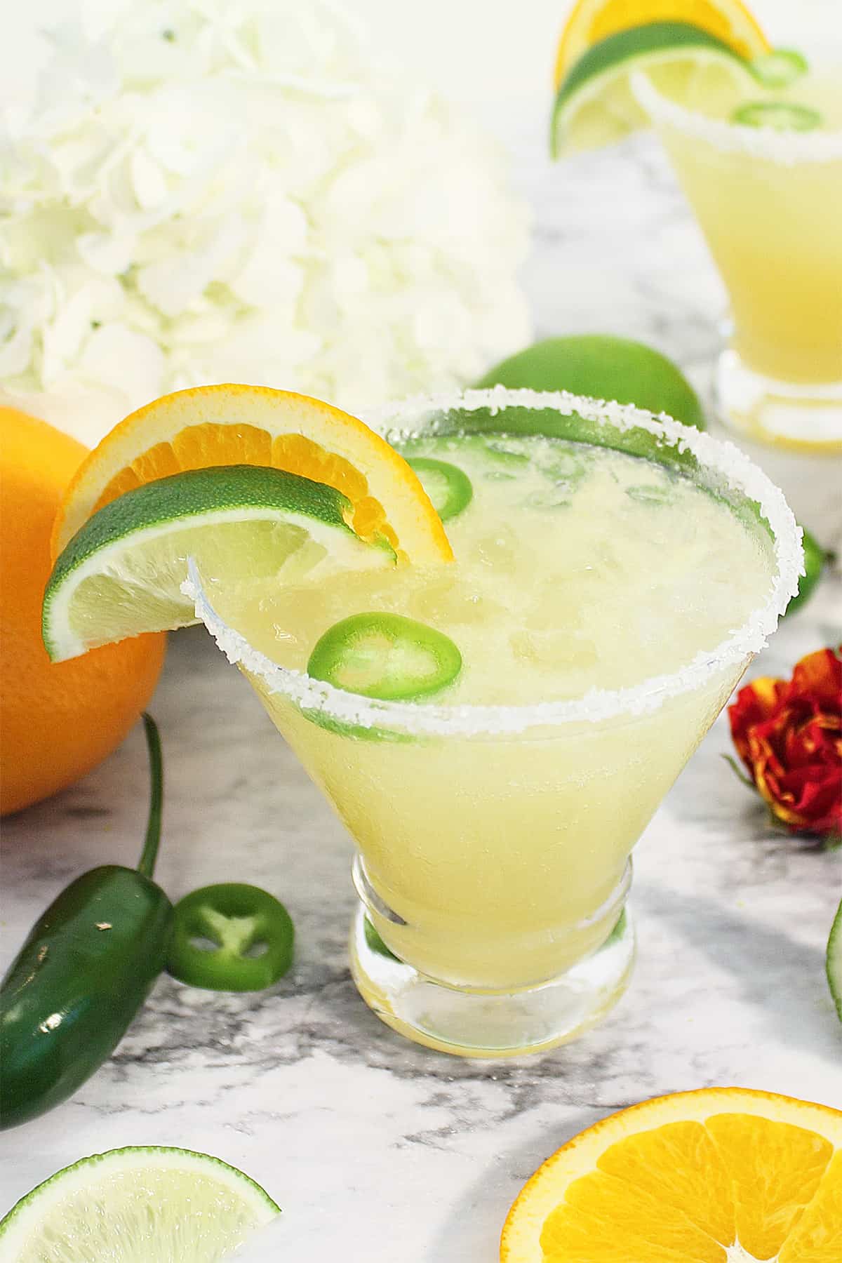Spicy Margarita with salted garnished rim.
