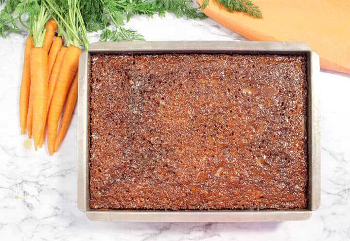 Carrot Cake soaking in Buttermilk Glaze.