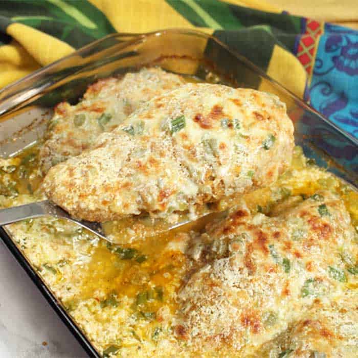 Chicken fiesta serving to plate square