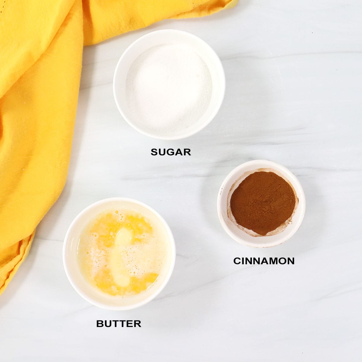 Ingredients for the cinnamon sugar coating.