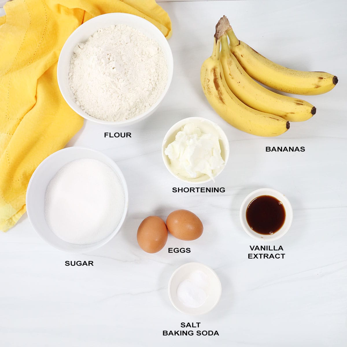 Ingredients for banana bread with cinnamon recipe.