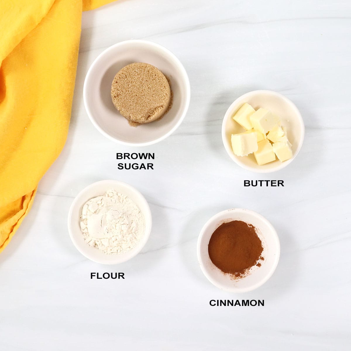 Cinnamon crumb swirl ingredients.