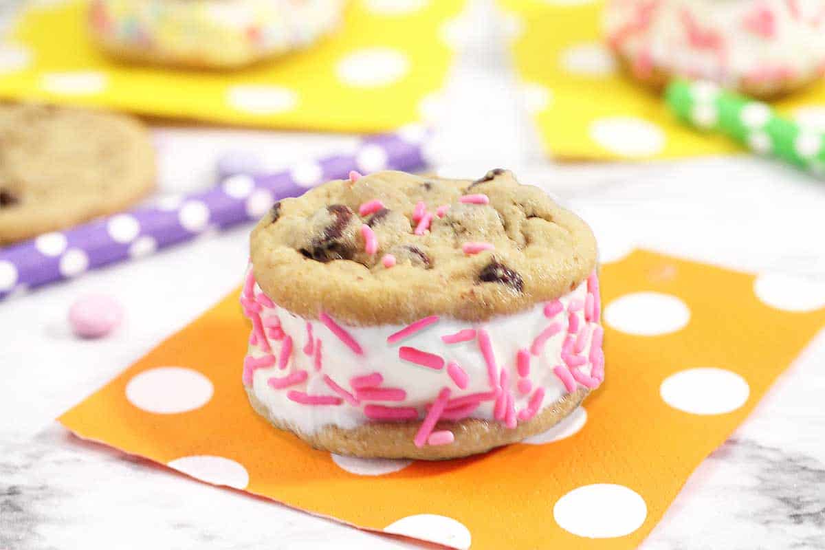 Ice cream sandwich cookies with sprinkles.