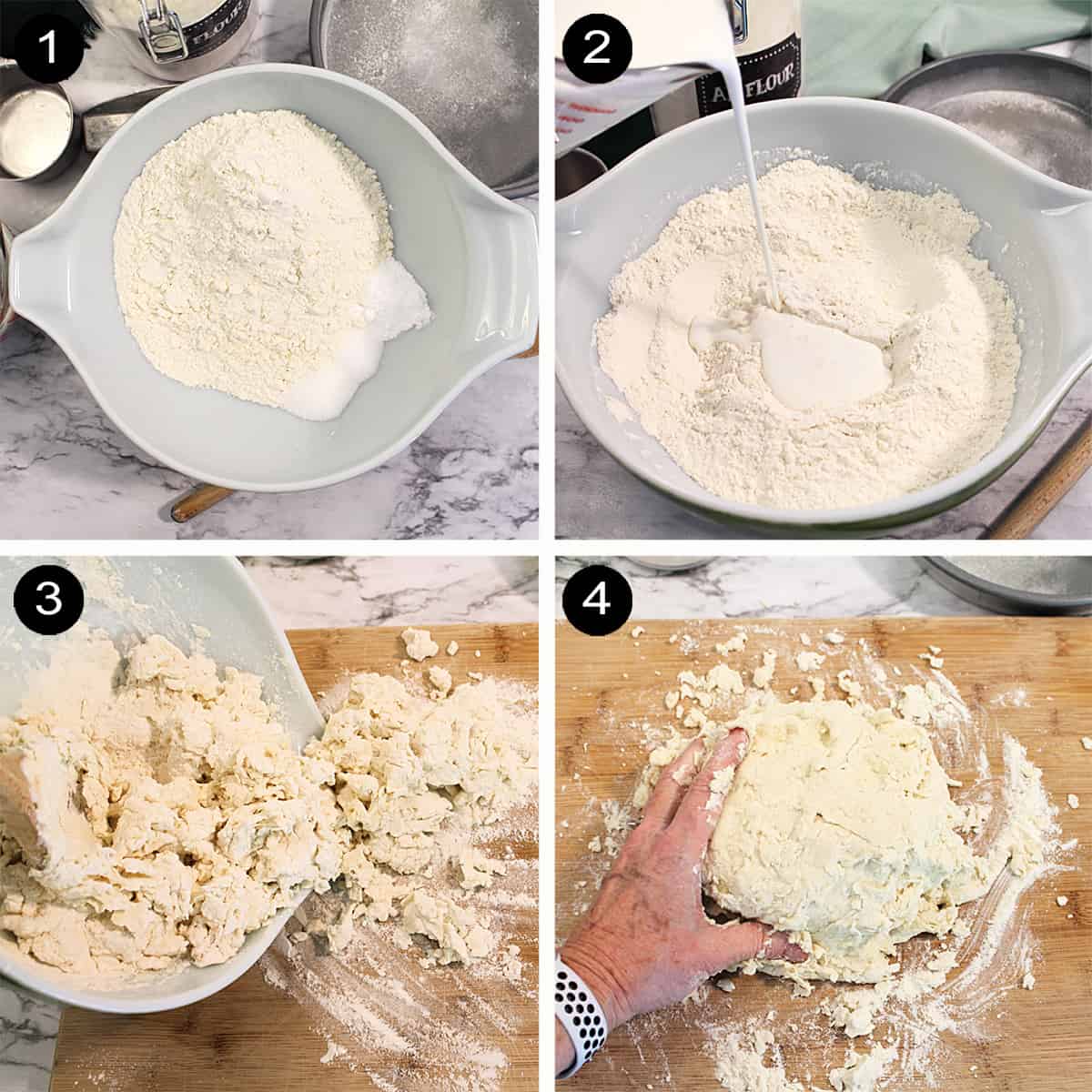 Soda bread prep steps 1-4.