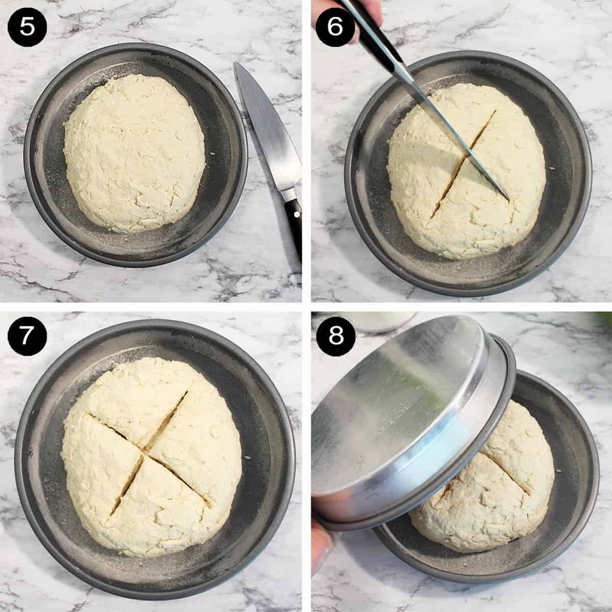 Finishing steps 5-8 to get bread ready to bake.