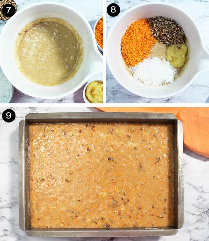 Prep steps for carrot cake 7-9.