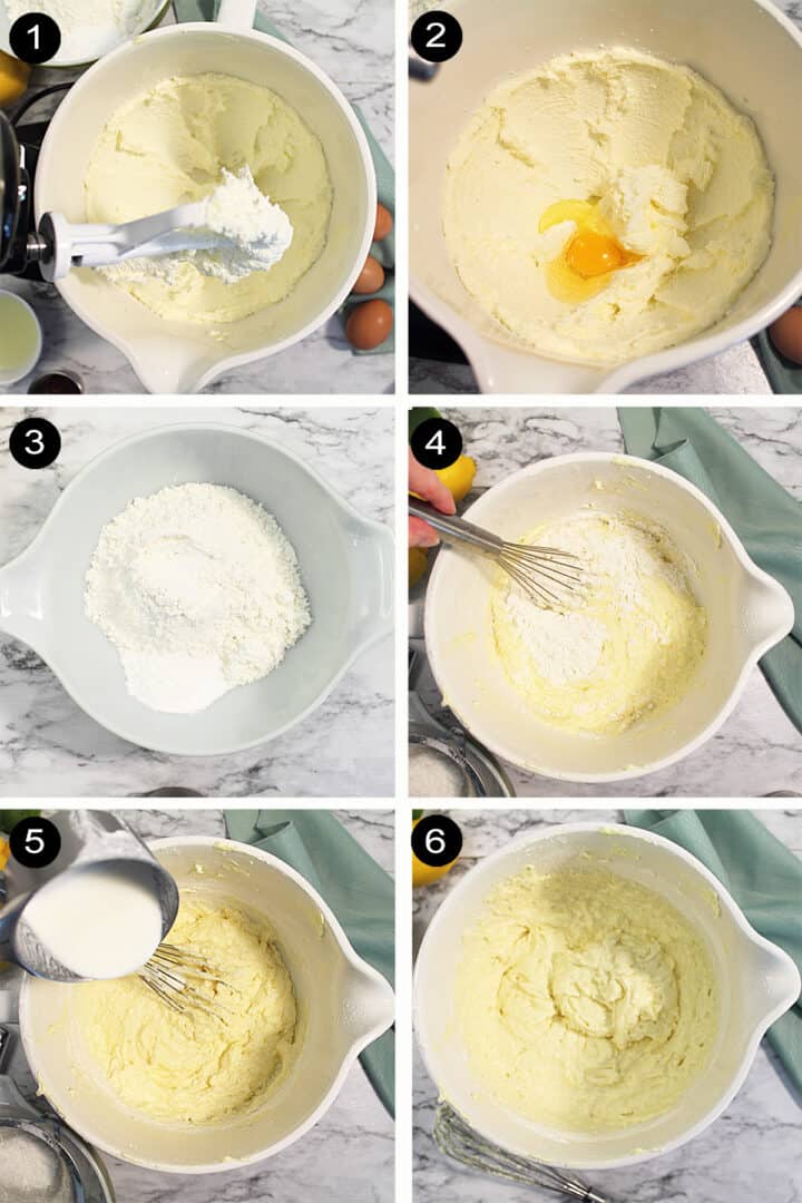Lemon Cake prep steps 1-6.