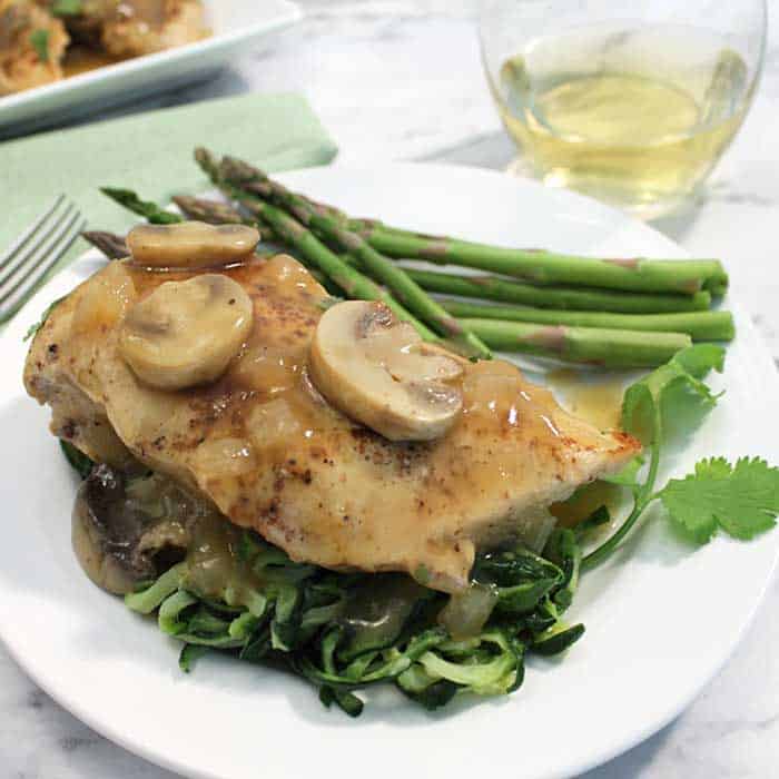 Chicken Chablis dinner on zucchini noodles square