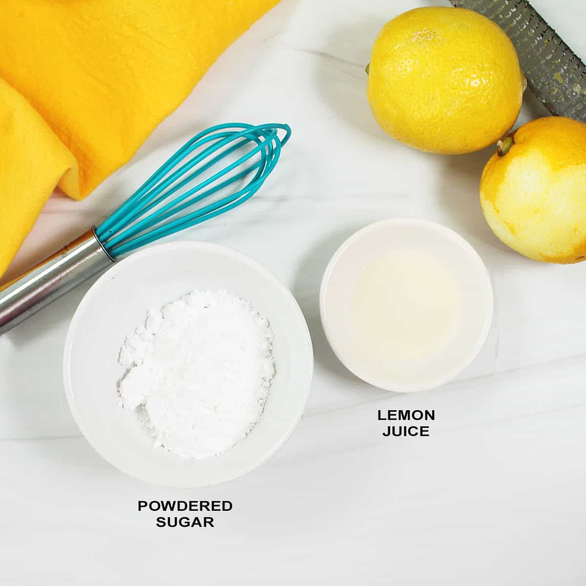 Ingredients for lemon glaze.