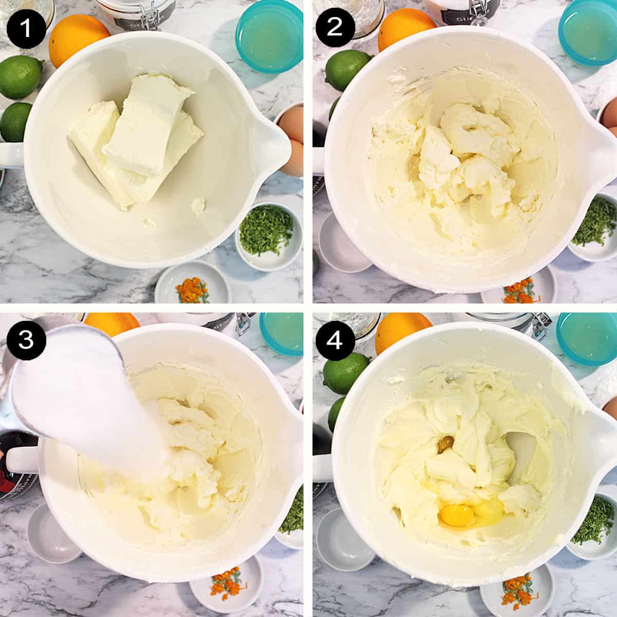 Prep steps 1-4 to make cheesecake filling.