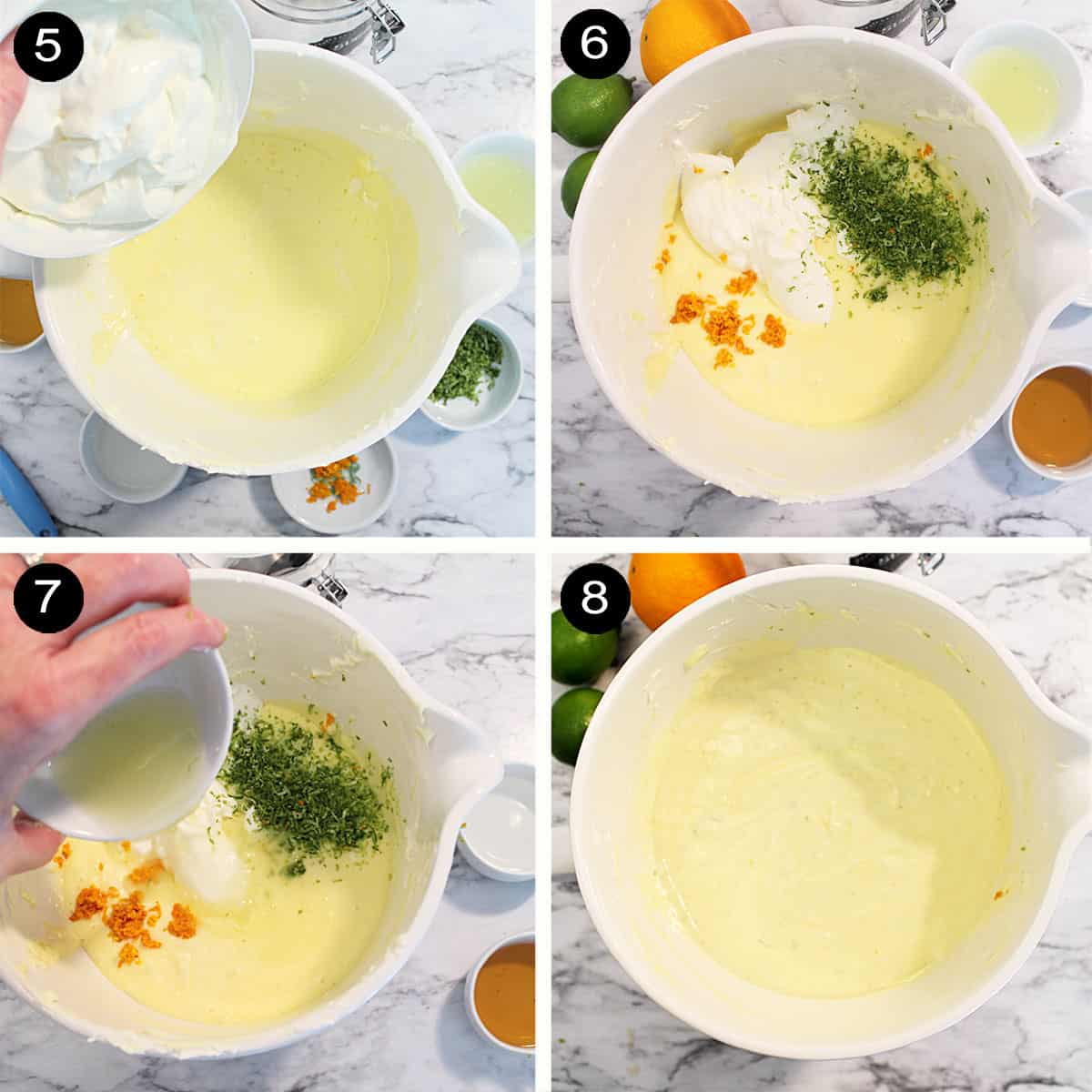 Prep steps 5-8 to make margarita cheesecake filling.