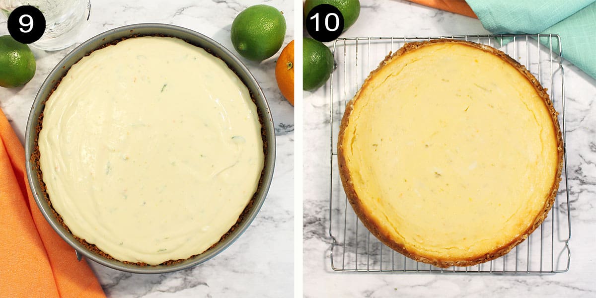 Unbaked and baked cheesecake.