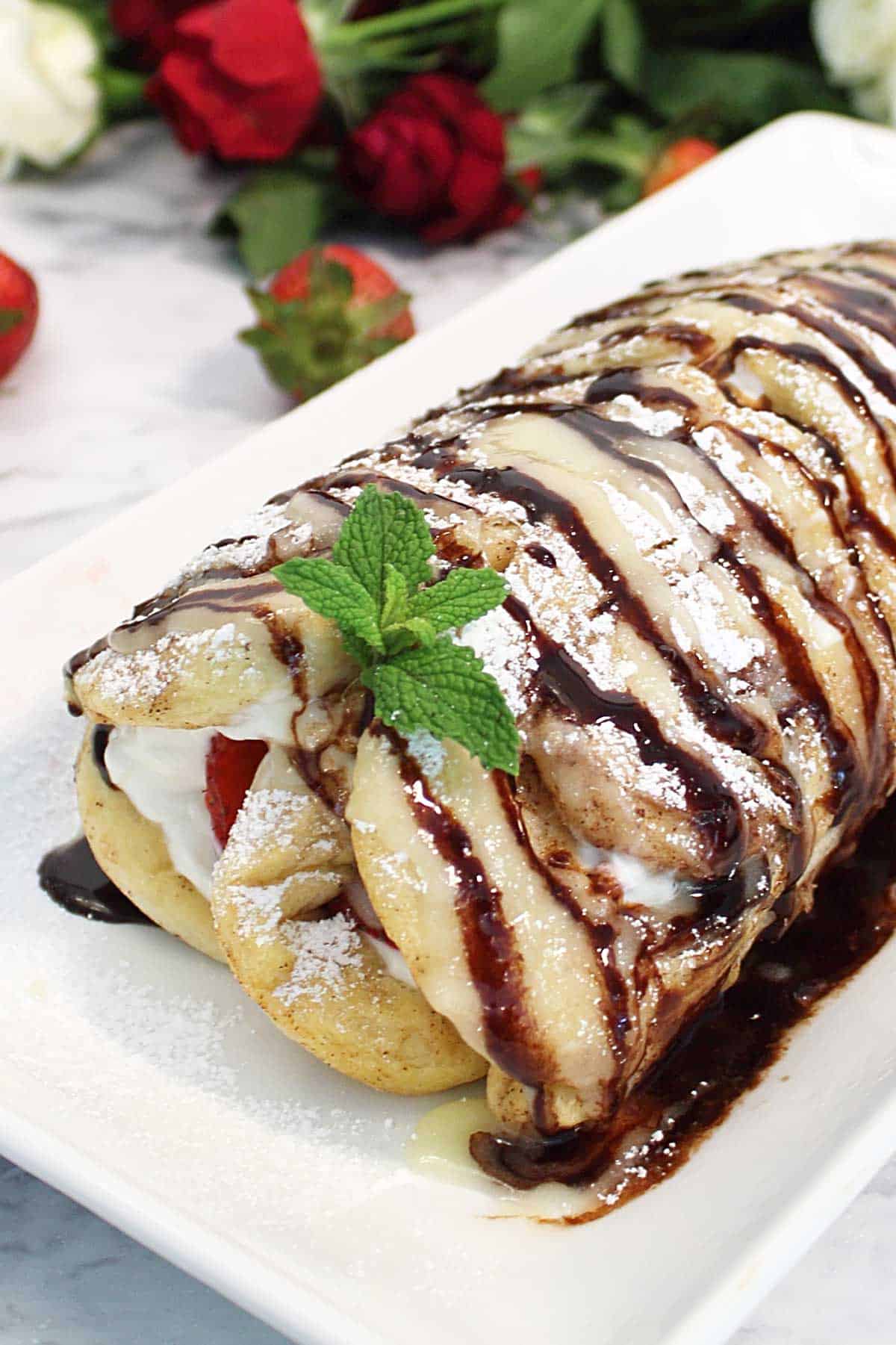 Closeup view of roll with filling.