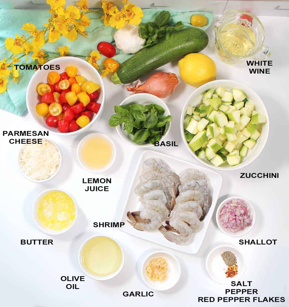 Ingredients for shrimp grilled in foil.