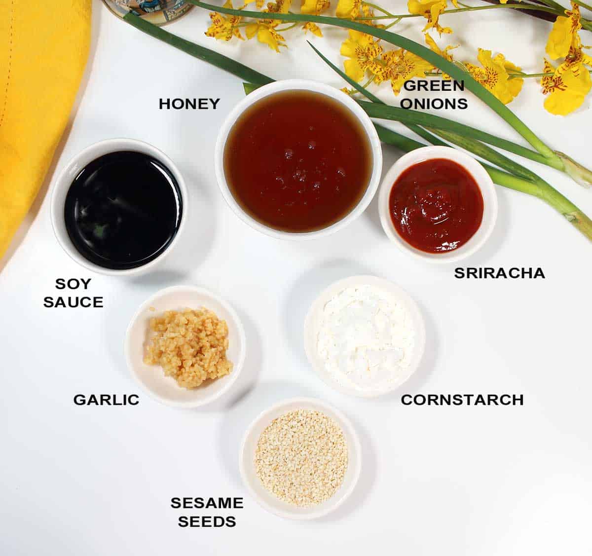 Ingredients to make honey garlic chicken sauce.
