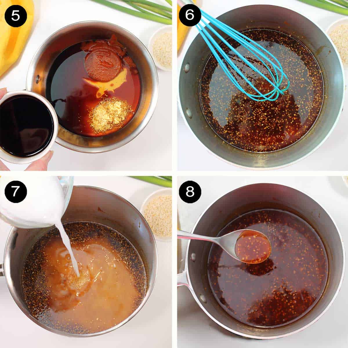 Steps to make honey garlic chicken sauce.