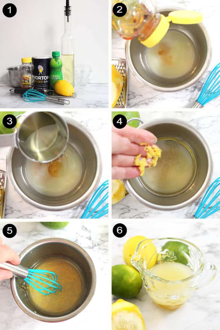 Prep steps for making citrus vinaigrette.