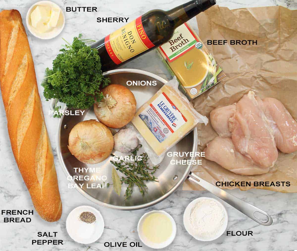 Ingredients for French Onion Soup Chicken.