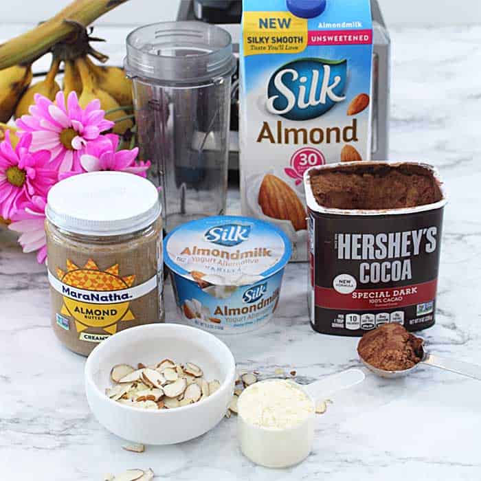 Ingredients to make Chocolate Almond Smoothie.