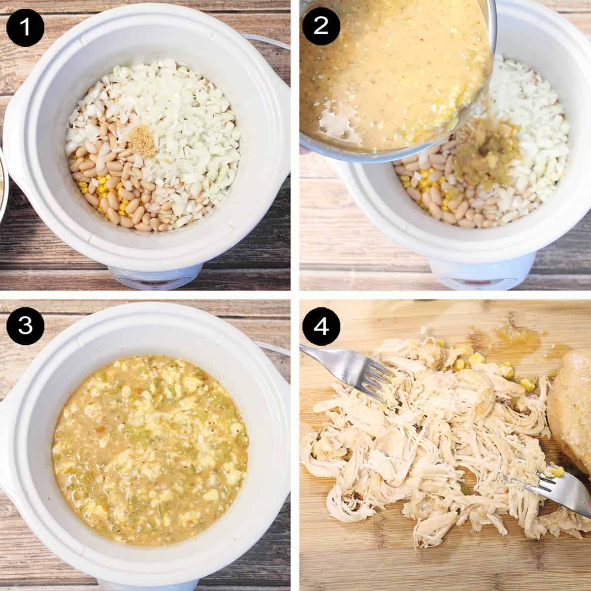 Prep steps 1-4 for crockpot chicken chili.