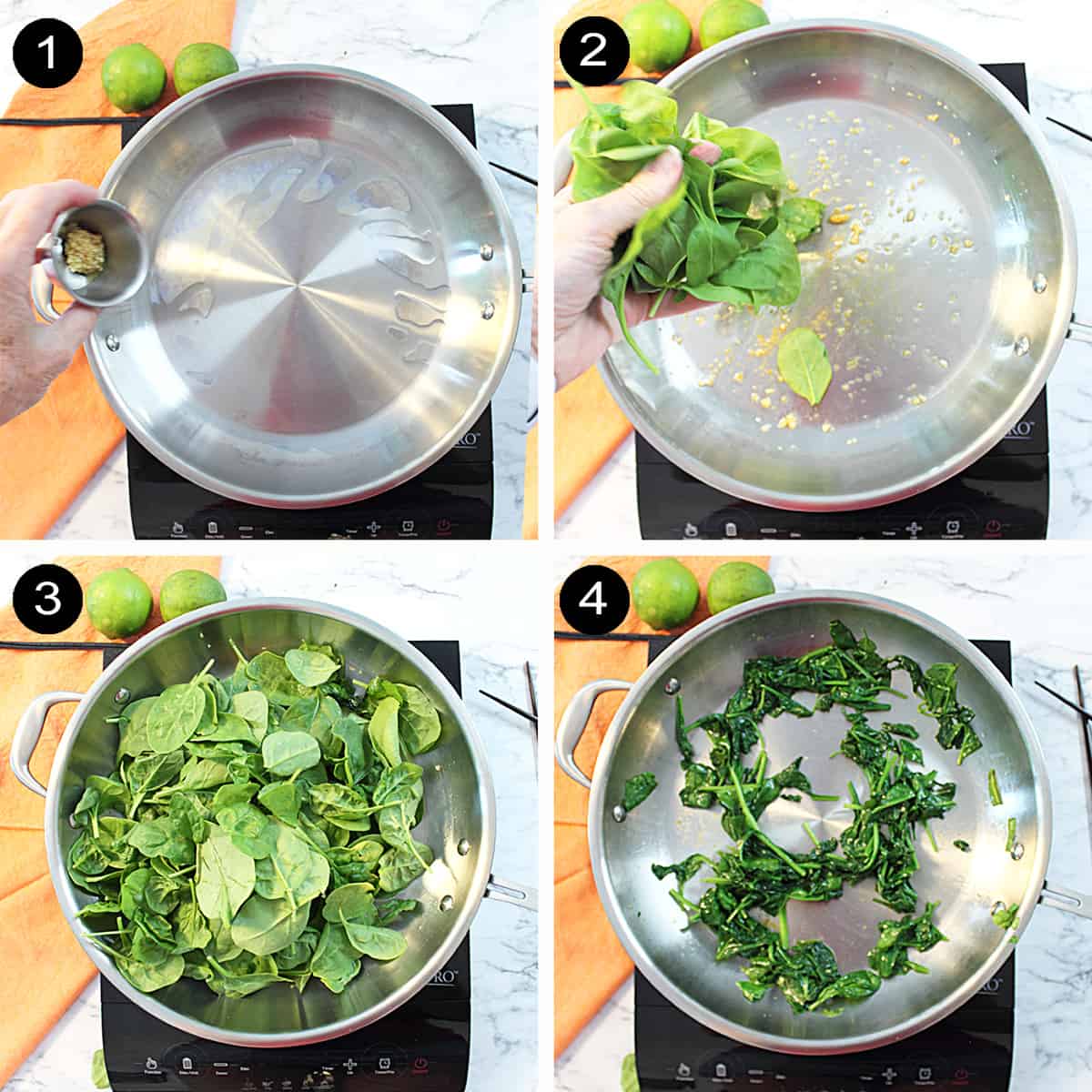 Steps to make garlic spinach.