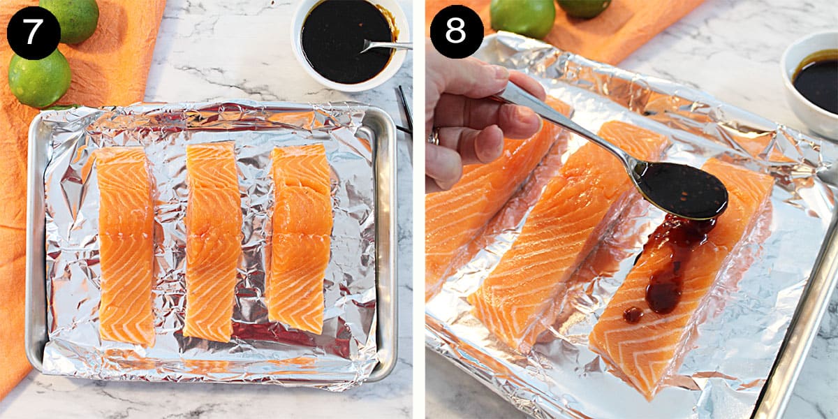 Preparing salmon for oven steps 7-8..