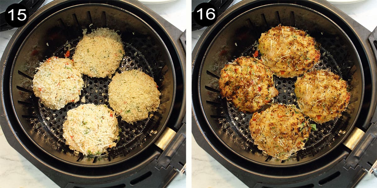 Steps to air fry canned tuna patties.