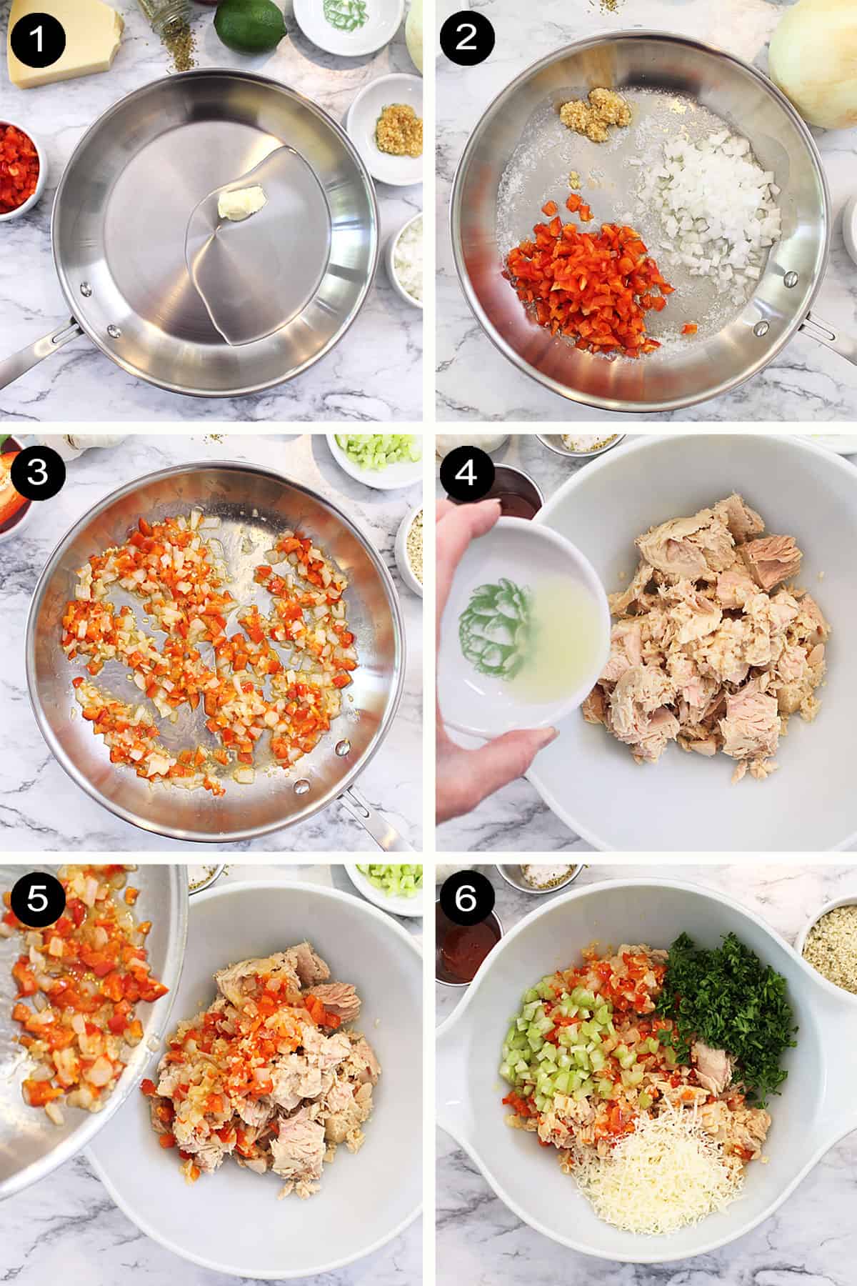 Prep steps to make air fryer fish patties.