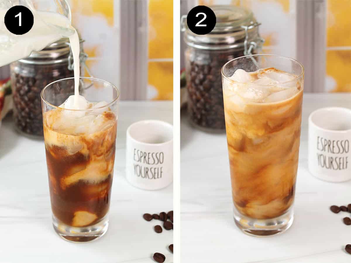 Easy steps to make iced pumpkin spice latte.