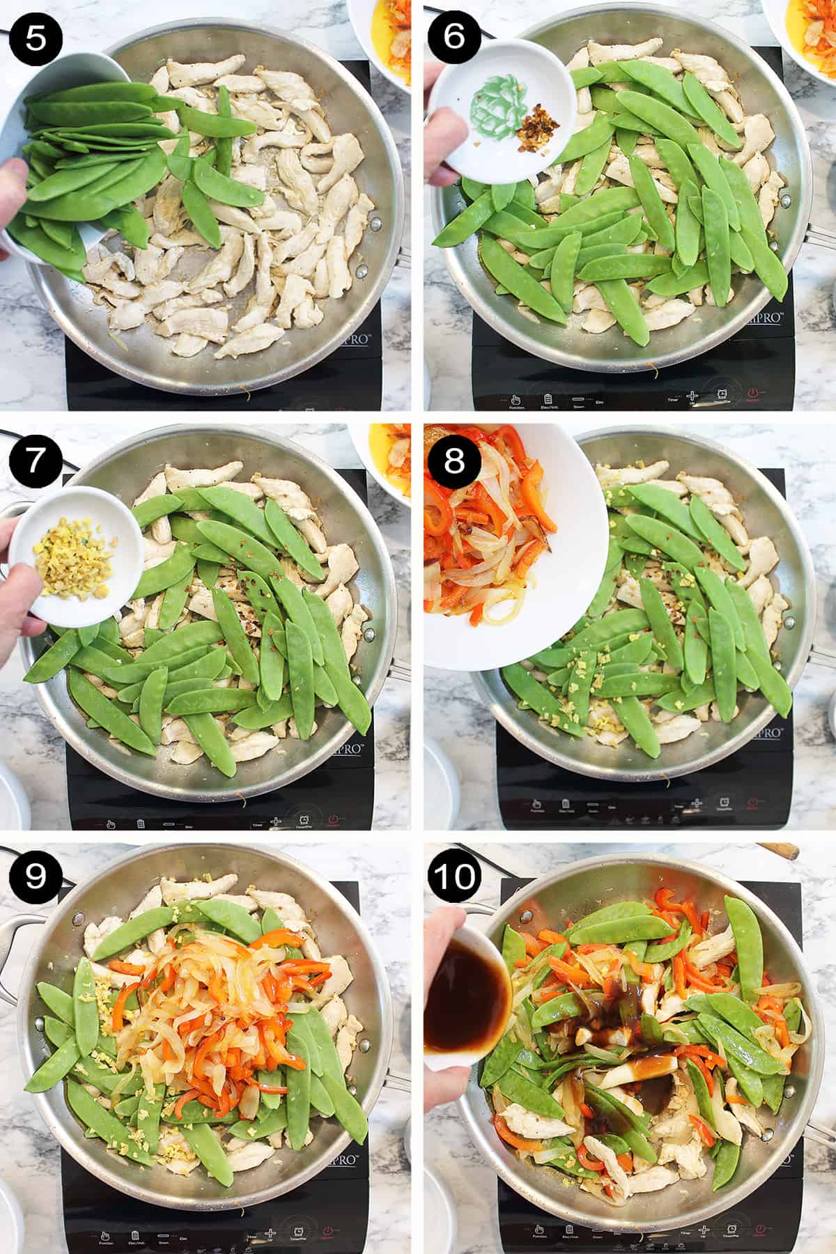 Steps 5-10 adding vegetables and seasonings.