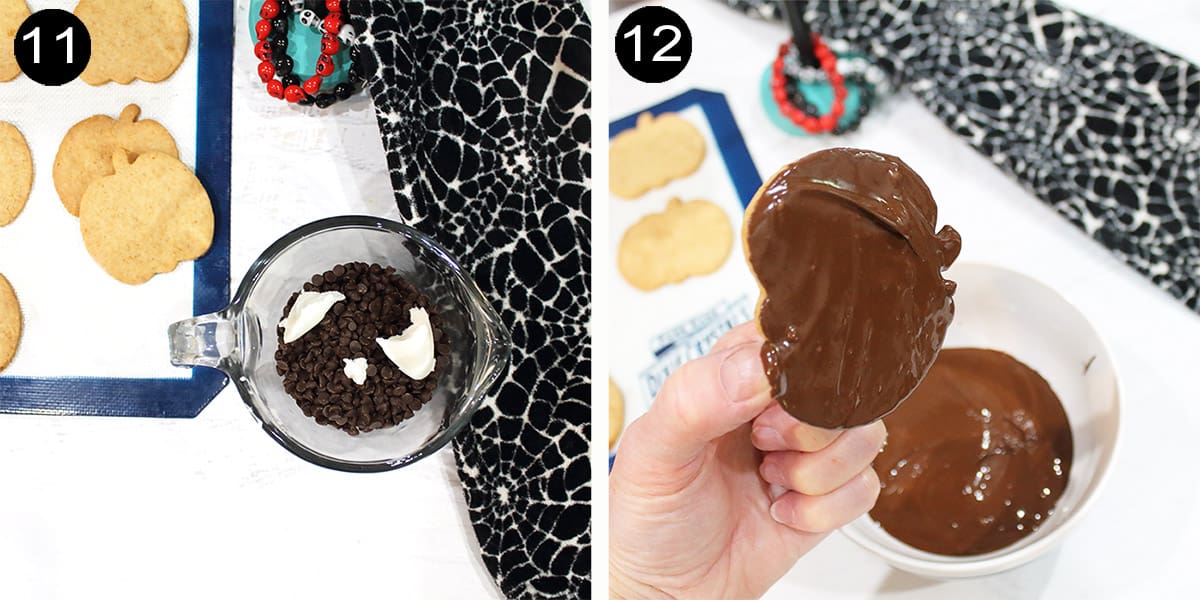 Melt chocolate and coat cookie.