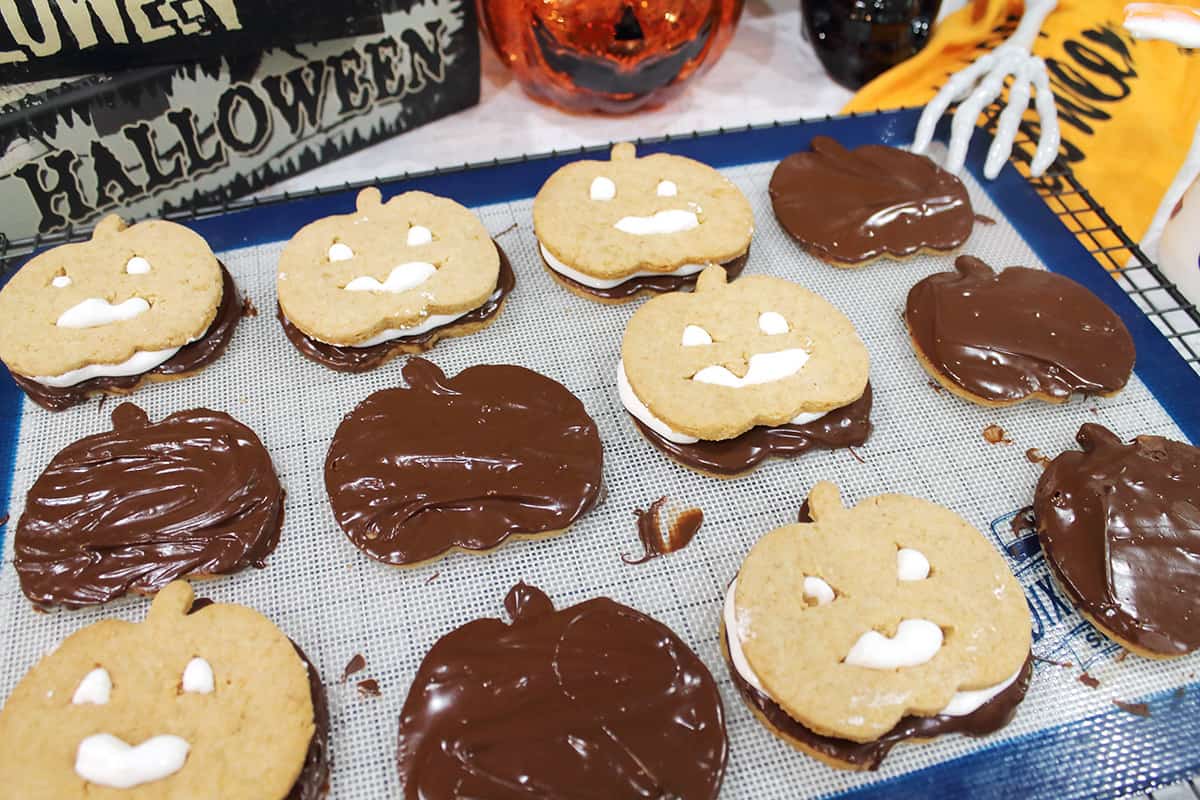 Half the sandwich cookies done.