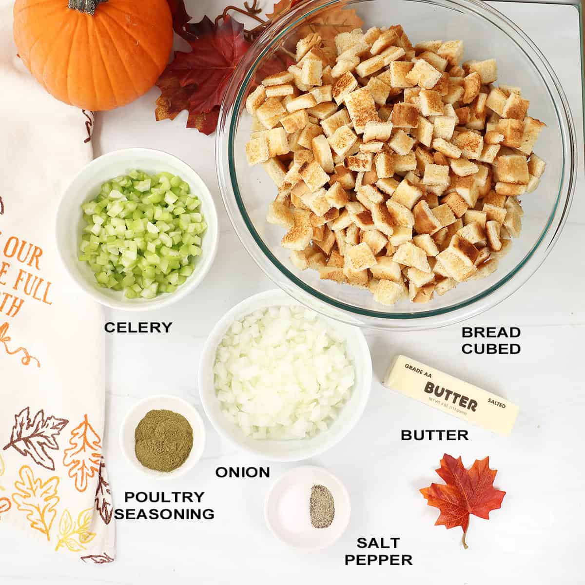 Ingredients for easy turkey stuffing recipe.