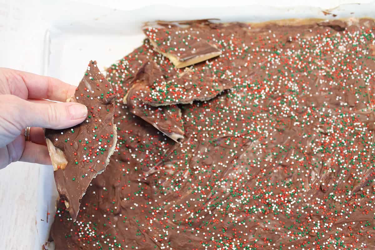 Break apart the S'mores Graham Cracker Toffee with your hands.