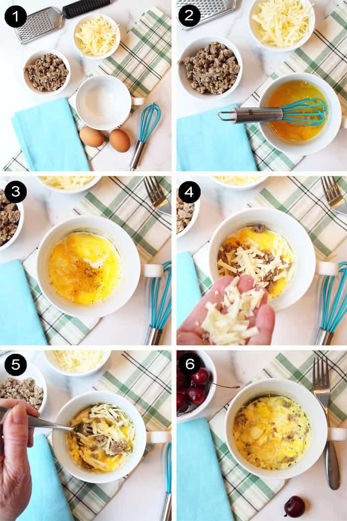 Easy steps to make a sausage egg scramble.