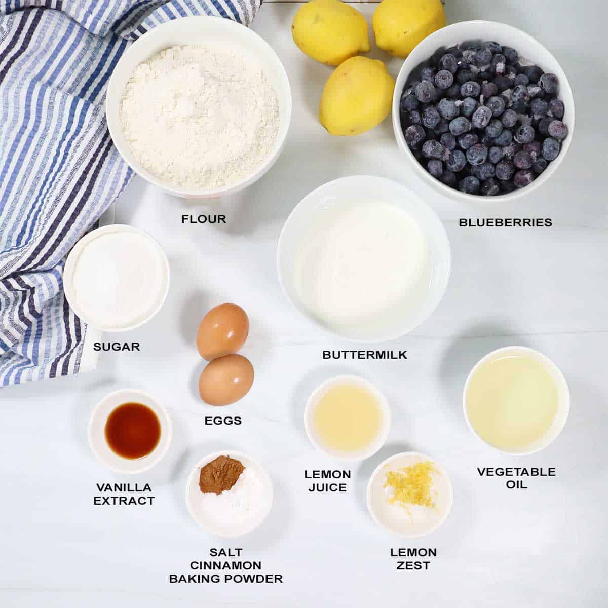 Blueberry and lemon muffins ingredients.
