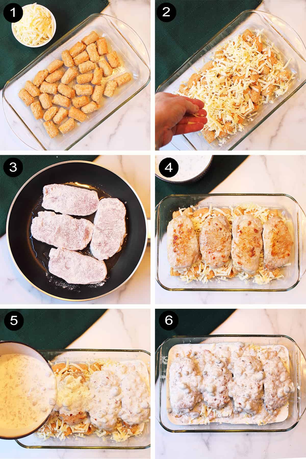 Steps 1-6 for Pork Chop Casserole.