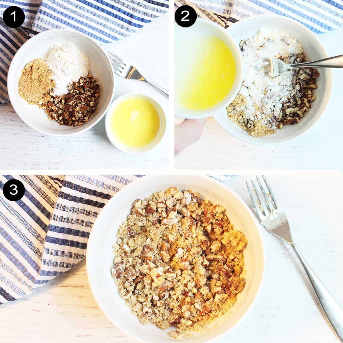 Prep steps for making streusel topping.