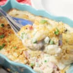 Serving up some gnocchi gratin with ham.