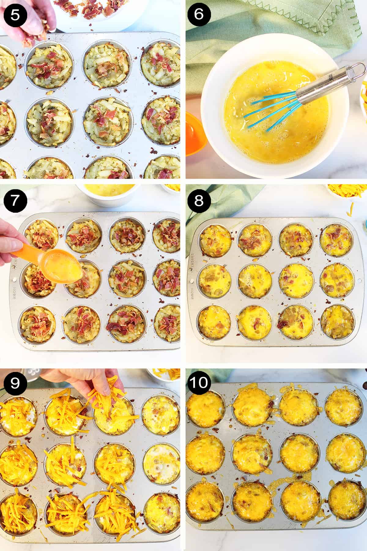 Steps 5-10 assembling muffin tin egg bites.