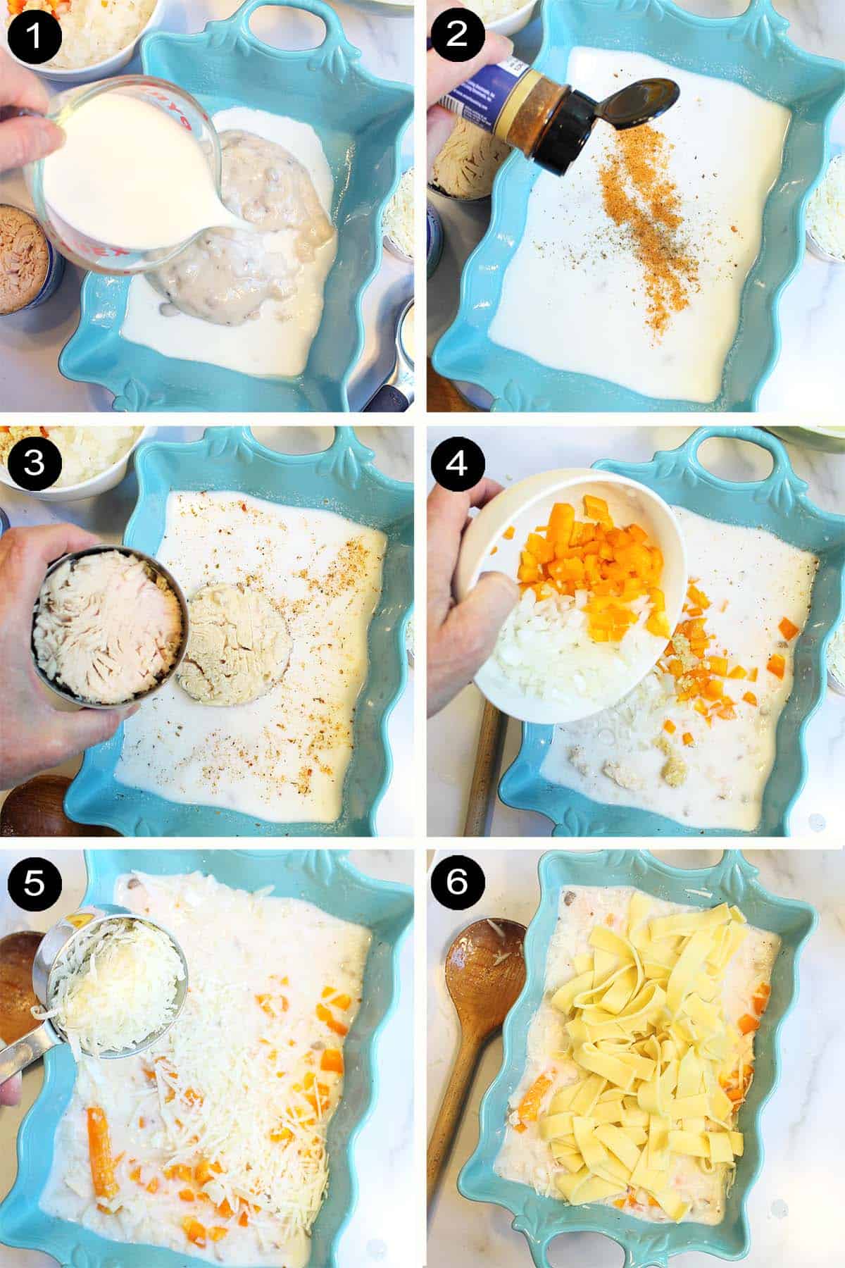 Prep steps for tuna casserole.