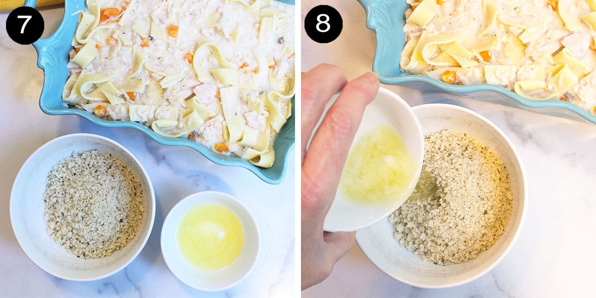 Mixing panko crumbs for topping.