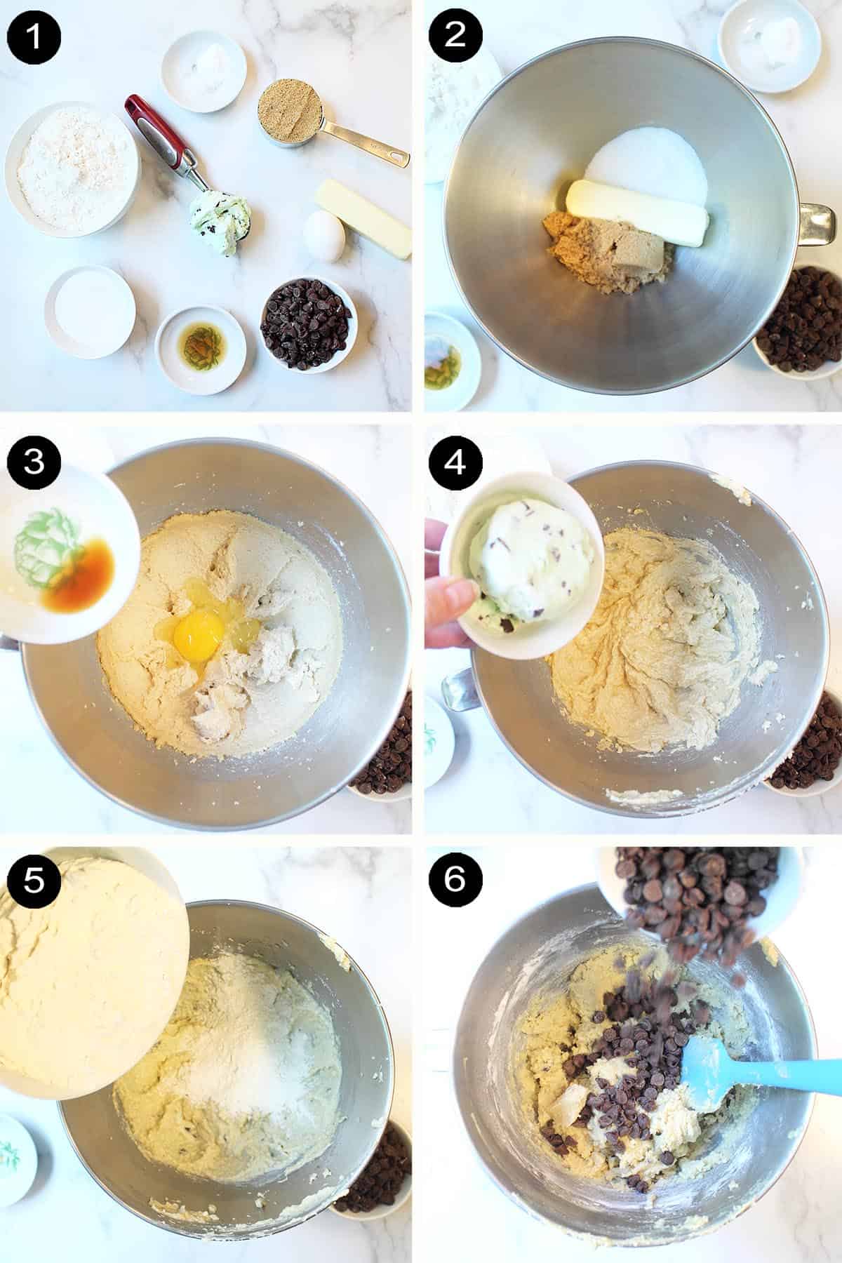 6 easy steps to make ice cream cookies.