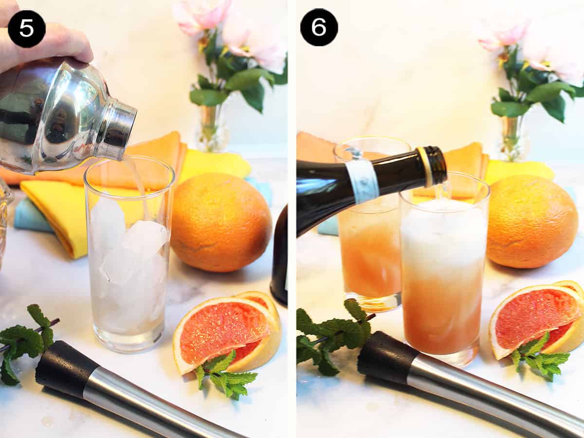 Finishing cocktail with prosecco topper.