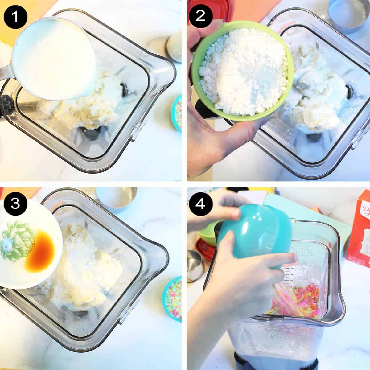 Prep steps for cake batter popsicles.